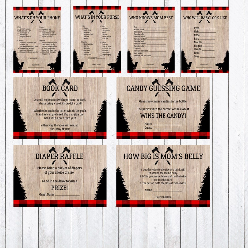Lumberjack Baby shower Games. Instant Download Etsy