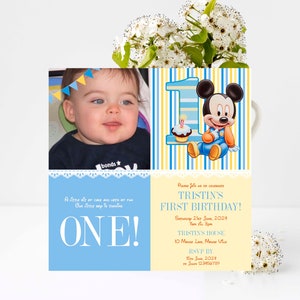 Mickey Mouse 1st Birthday Invitation  Birthday Invitation,  Edit and Print your own Invitation