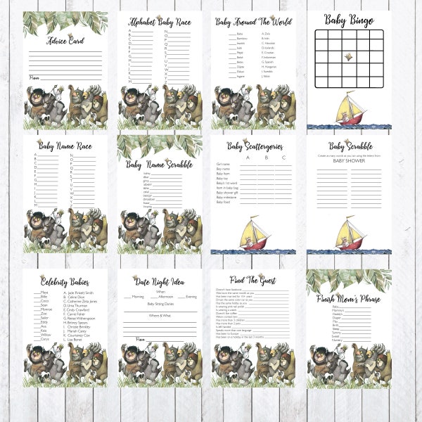 Where the wild things are Baby shower Games. Instant Download, Printable and editable games. SALE!!!
