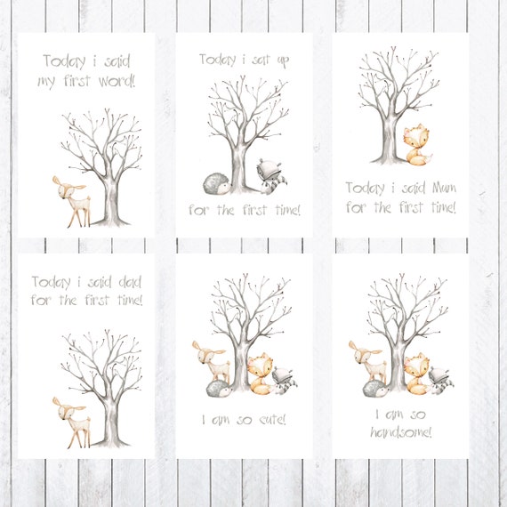 4x6 Cards deer Baby Milestone Cards fox Woodland Animals rabbit Instant ...