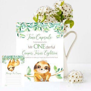 Luiaard Time Capsule Teken en Kaarten, 1e verjaardag, 8x10 Print, 4x6 of 5x7 Message cards Bewerk en Print je eigen Aandenken