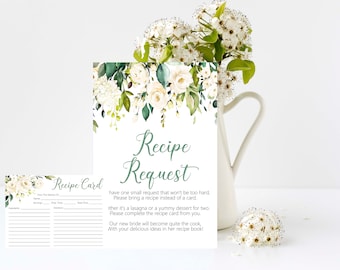 Receptverzoekkaart, receptenkaart, bruidsdouche, bruiloft, keukenthee, INSTANT DOWNLOAD