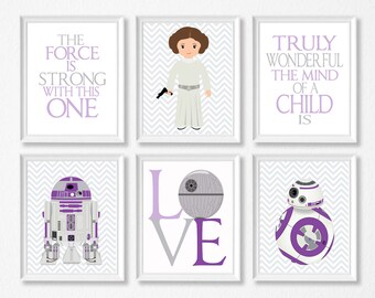 Star Wars kinderkamerprint, R2D@, BB8. Princess Leia-lijstjes niet inbegrepen. DIGITALE DOWNLOAD. VERKOOP!!!