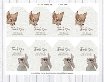 Bambi Gift Tags, Baby Shower, Birthday, Christening,  Edit and Print your Own gift tags