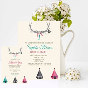 Tribal Teepee Baby Shower Invitation, Birthday  Invitation, Thank you note,  Edit and Print your own!!