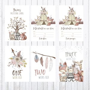 Cartes Twin Baby Milestone, cartes 4x6, animaux des bois, imprimez vos propres cartes d’étape, TÉLÉCHARGEZ INSTANTANÉMENT