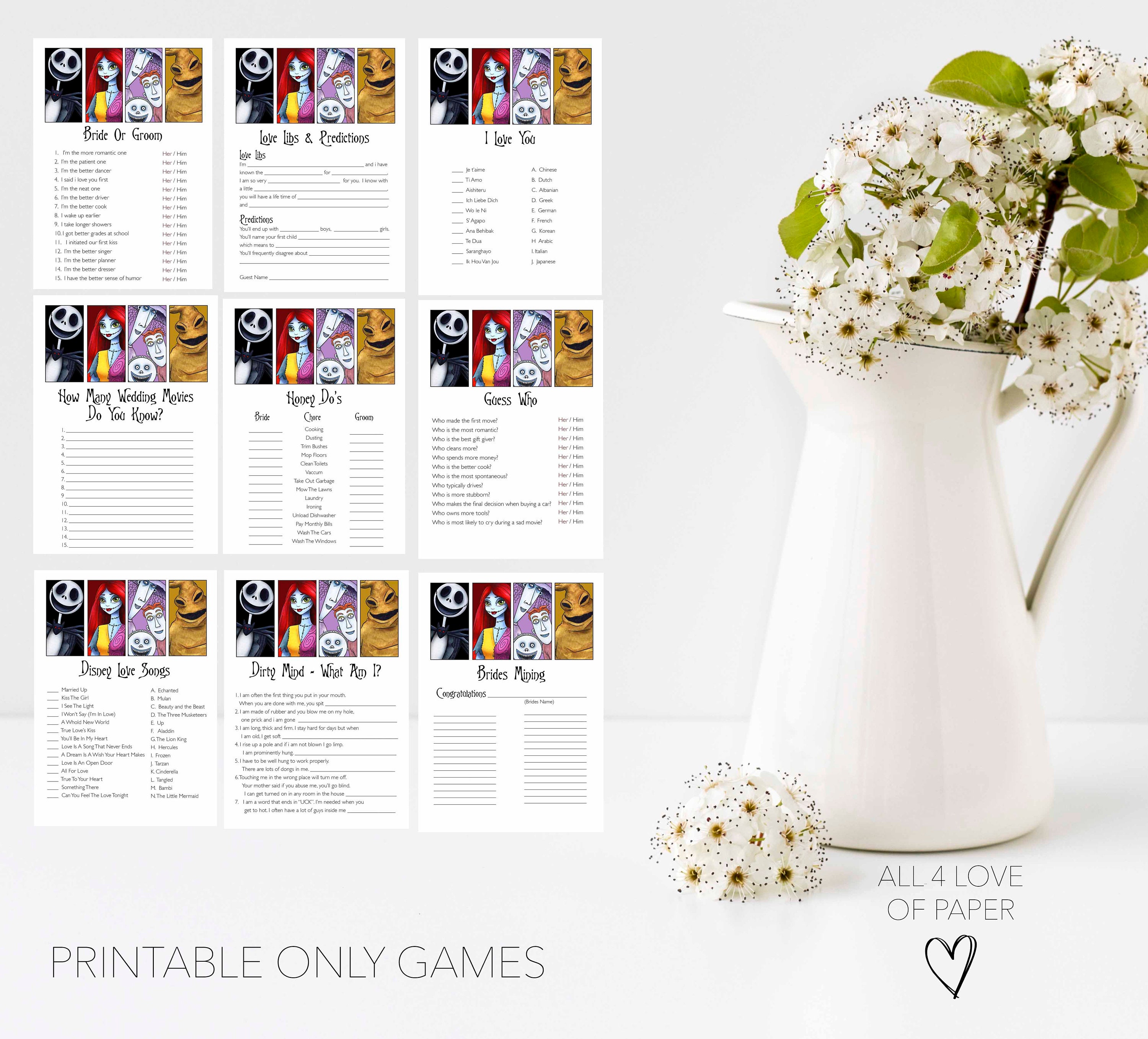 Nightmare before christmas Bridal Shower Games,  Kitchen Tea, Wedding Games, 34 Games, Instant Download