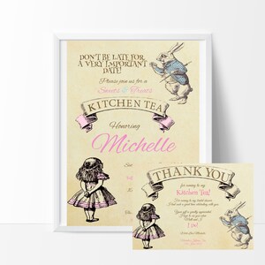 Alice in Wonderland Kitchen Tea Invitation, Bridal Shower, Edit and Print your own.