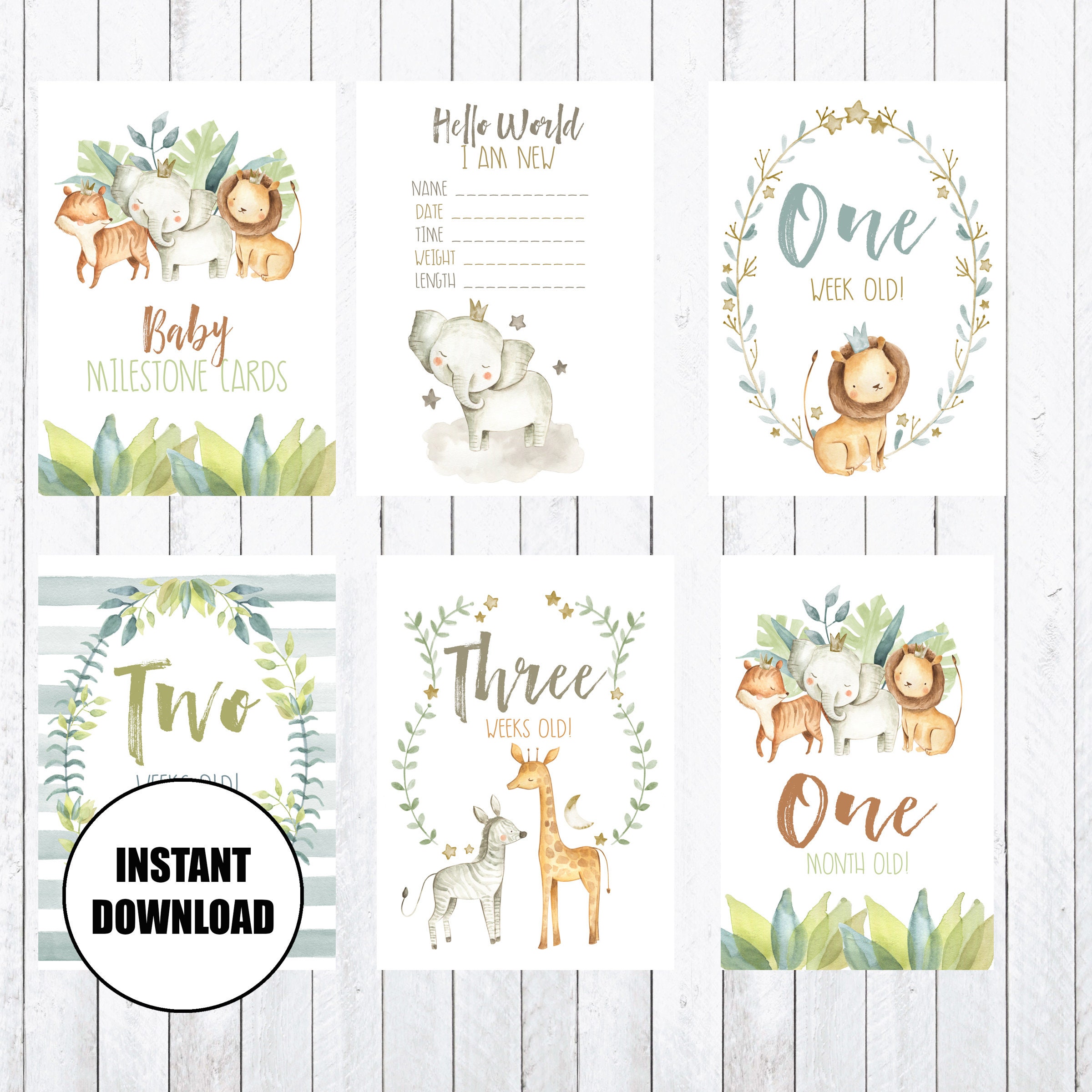 4x6 Cards deer Baby Milestone Cards fox Woodland Animals rabbit Instant ...
