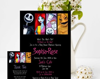 Uitnodiging babyshower Nightmare before Christmas, bewerk en print je eigen uitnodiging