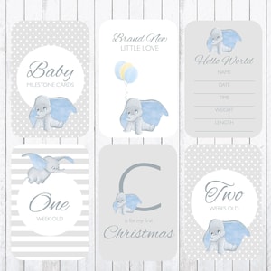 Cartões Baby Milestone, cartões 4x6, Dumbo, Elefante DOWNLOAD INSTANTÂNEO