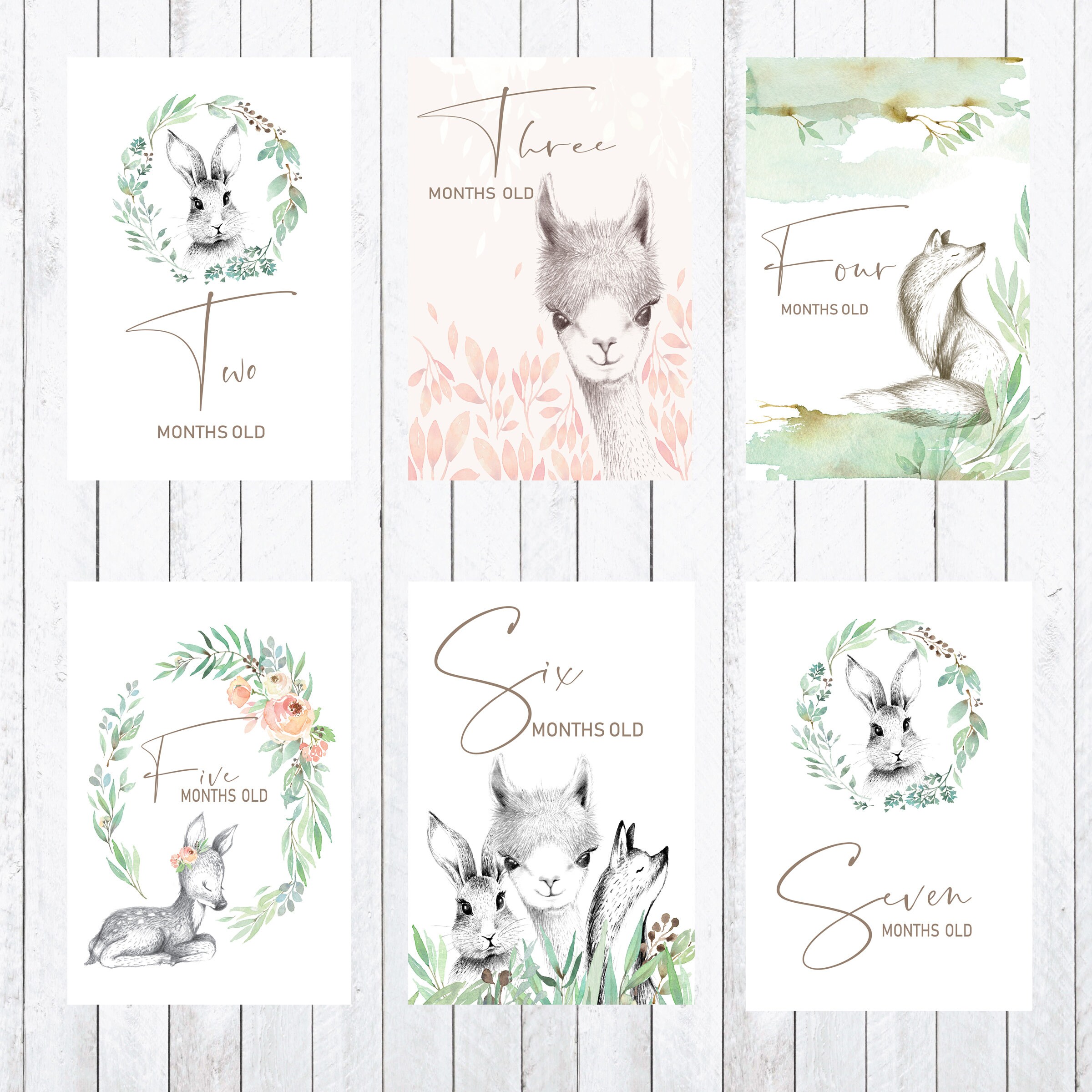 4x6 Cards deer Baby Milestone Cards fox Woodland Animals rabbit Instant ...