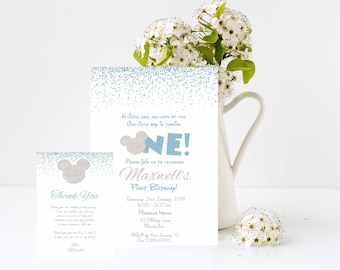 Mickey Mouse 1e verjaardagsuitnodiging Verjaardagsuitnodiging, bewerk en print je eigen uitnodiging