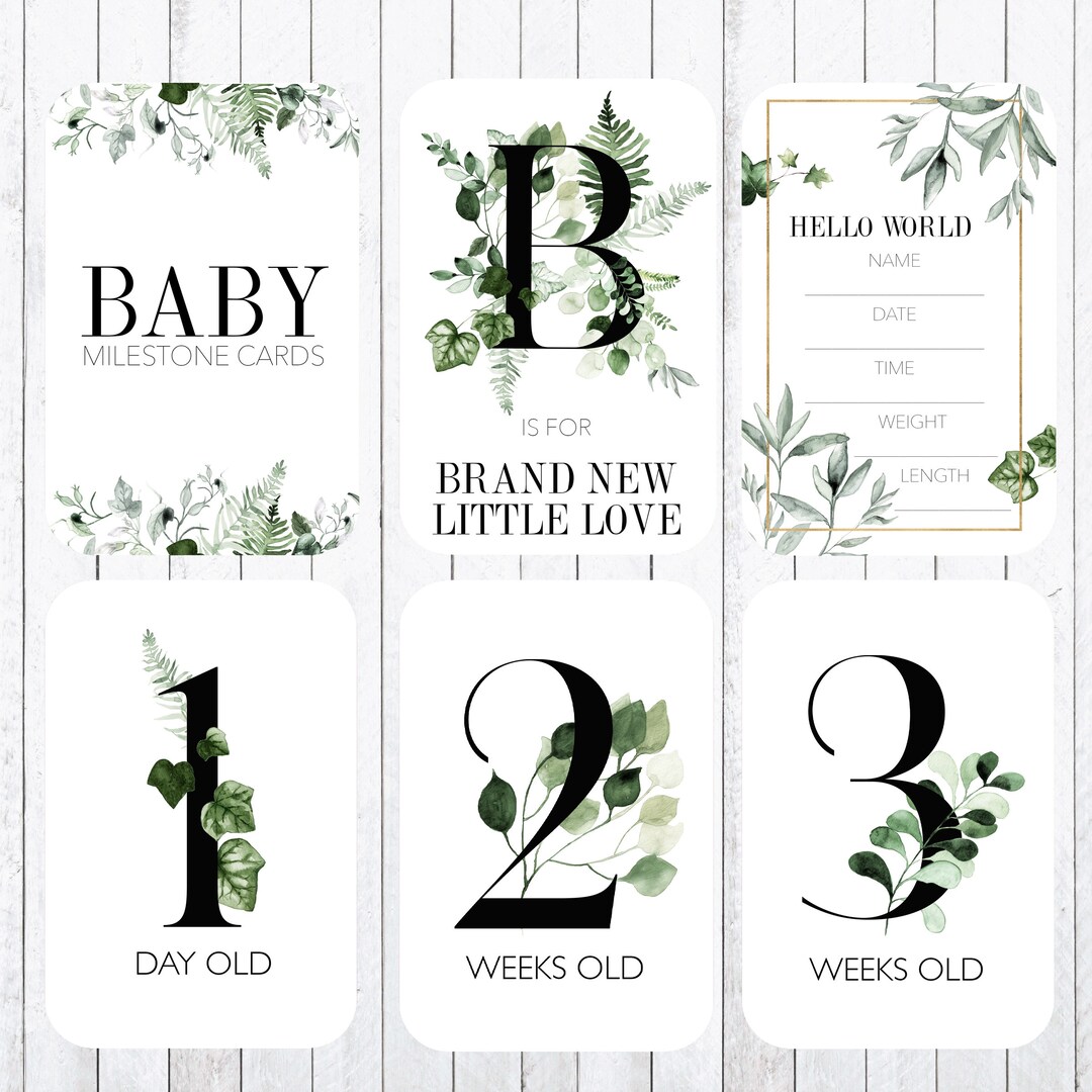 Baby Milestone Cards, 4x6 Cards Ivy & Sage, Print Your Own. INSTANT ...