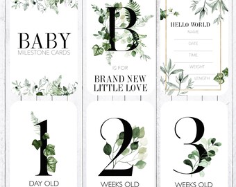 Baby mijlpaalkaarten, 4 x 6 kaarten Ivy & Sage, zelf afdrukken. DIRECT DOWNLOADEN