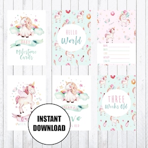Baby Meilensteinkarten, 4x6 Karten, Einhorn, Drucken Sie Ihre eigenen Meilensteinkarten. SOFORTIGER DOWNLOAD