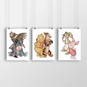 Stampa dell'asilo nido Pooh and Friends, stampe della camera dei bambini, cornici non incluse.