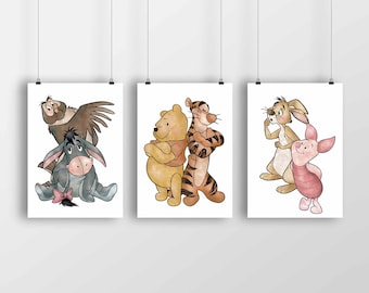 Pooh en vrienden kinderkamerprint, kinderkamerprints, lijst niet inbegrepen. Zelf afdrukken. DIRECT DOWNLOADEN