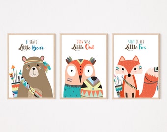 Tribal Animals Nursery Print, Kids Room Prints,  Frames Not Included. Print Your Own, Instant Download