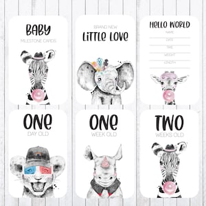 Baby Milestone Cards, Cartes 4x6, Drôles d’animaux, Animaux de la jungle, TÉLÉCHARGEMENT INSTANTANÉ