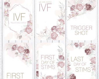 IVF Fertility Milestone Cards, 4x6 Cards, Pastel Rose, INSTANT DOWNLOAD, Print your own