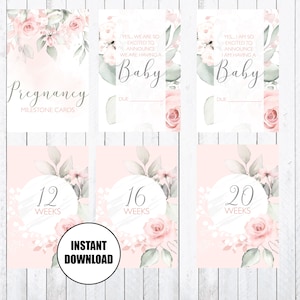 Cartes d'étape de grossesse, 4 x 6 cartes, rose douce, TÉLÉCHARGEMENT IMMÉDIAT