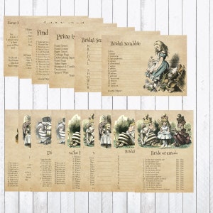 Alice in Wonderland Bridal Shower Games,  Kitchen Tea, Wedding Games, 16 Games, Instant Download