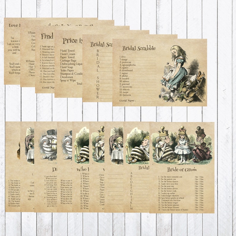 Alice in Wonderland Bridal Shower Games Kitchen Tea Wedding Etsy