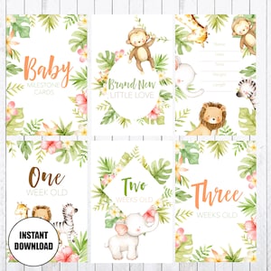 Cartes Baby Milestone, Cartes 4x6, Lovely Jungle Animals, Imprimez vos propres cartes Milestone, Téléchargement instantané