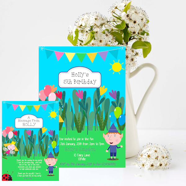 Ben and Holly's Little Kingdom Birthday Invitation, Thank you Note, Edit and Print your own invitation, Instant Download