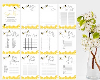 Sweet Bee Baby Shower Games, 36 Games, 8x 10 borden, Instant Download