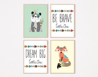 Tribal Animals Nursery Print, Kids Room Prints,  Frames Not Included. Print Your Own, Instant Download