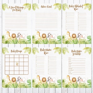 Bosdieren Babyshowerspellen, prijs is goed, gastvoorspelling, advieskaarten, boekkaarten, 21 spellen direct downloaden