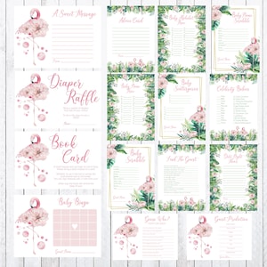 Flamingo Baby shower Games.  31 Games included. Instant Download