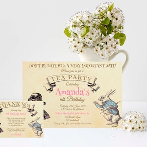 Alice in Wonderland Birthday Invitation and Thank you Note, Edit and Print your own.