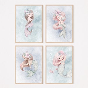 Stampa della cameretta delle sirene, Sirene, Sotto il mare, Magico. Cornici non incluse.