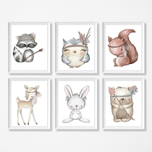 Stampa della scuola materna degli animali del bosco, decorazione della parete per bambini. Cornici non incluse.