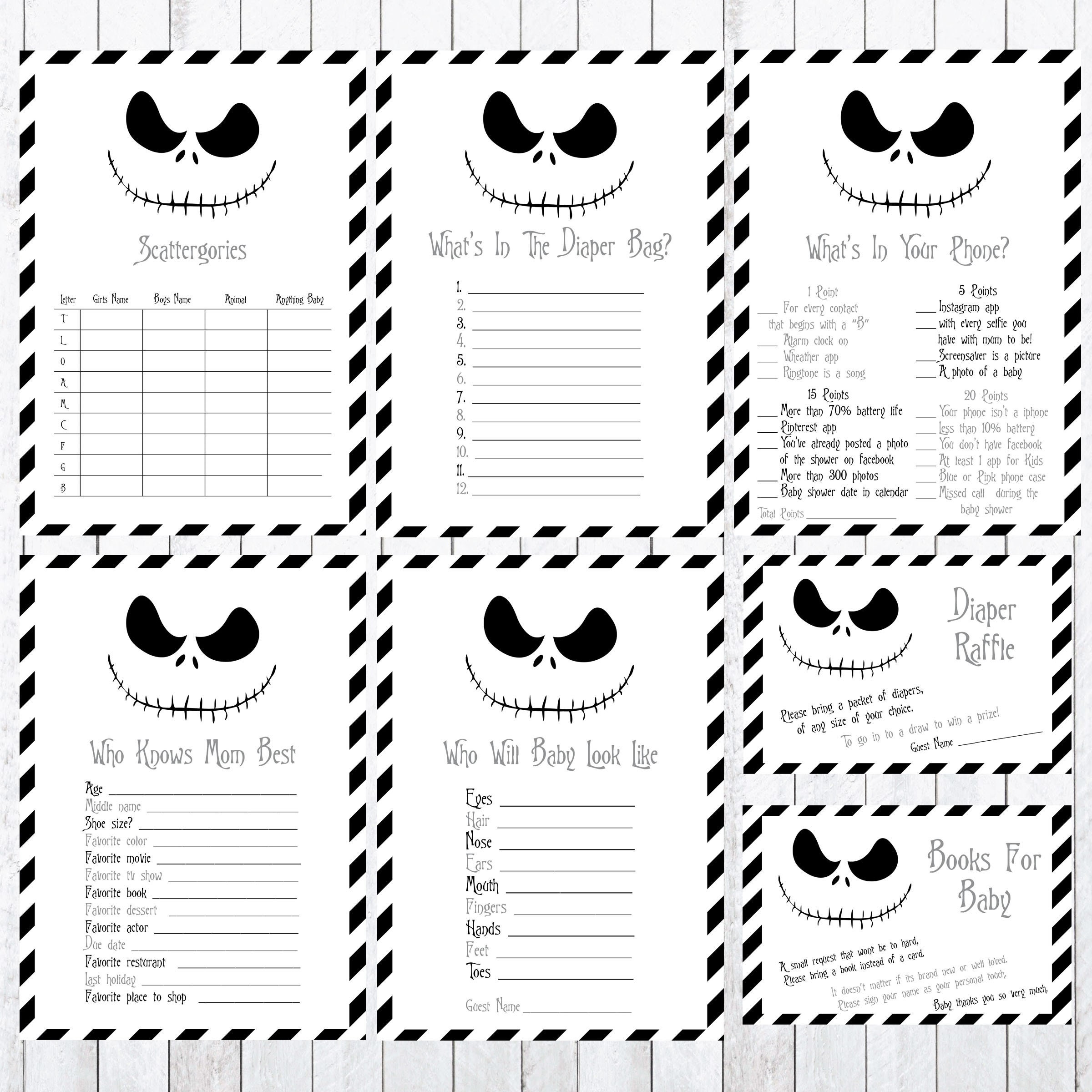 The Nightmare Before Christmas Bridal Shower Games Bridal Shower Bundle,  Game Set / Printable 