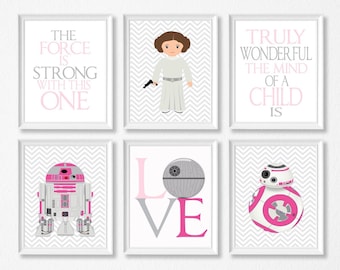Star Wars kinderkamerprint, R2D@, BB8. Princess Leia-lijstjes niet inbegrepen. DIGITALE DOWNLOAD. VERKOOP!!!
