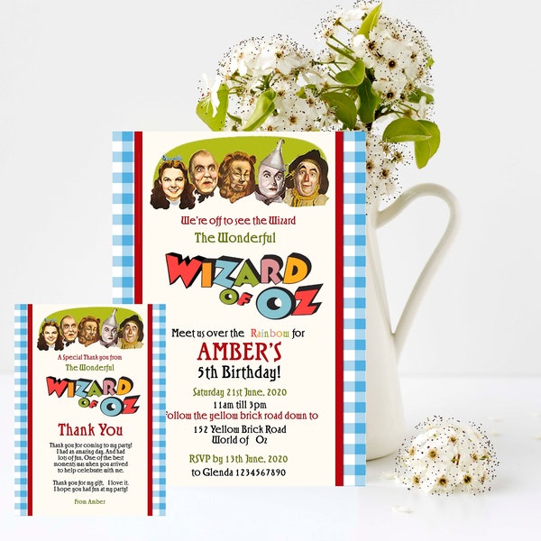 Wizard of Oz Birthday Invitation  Birthday Invitation and Thank you Note,  Edit and Print your own