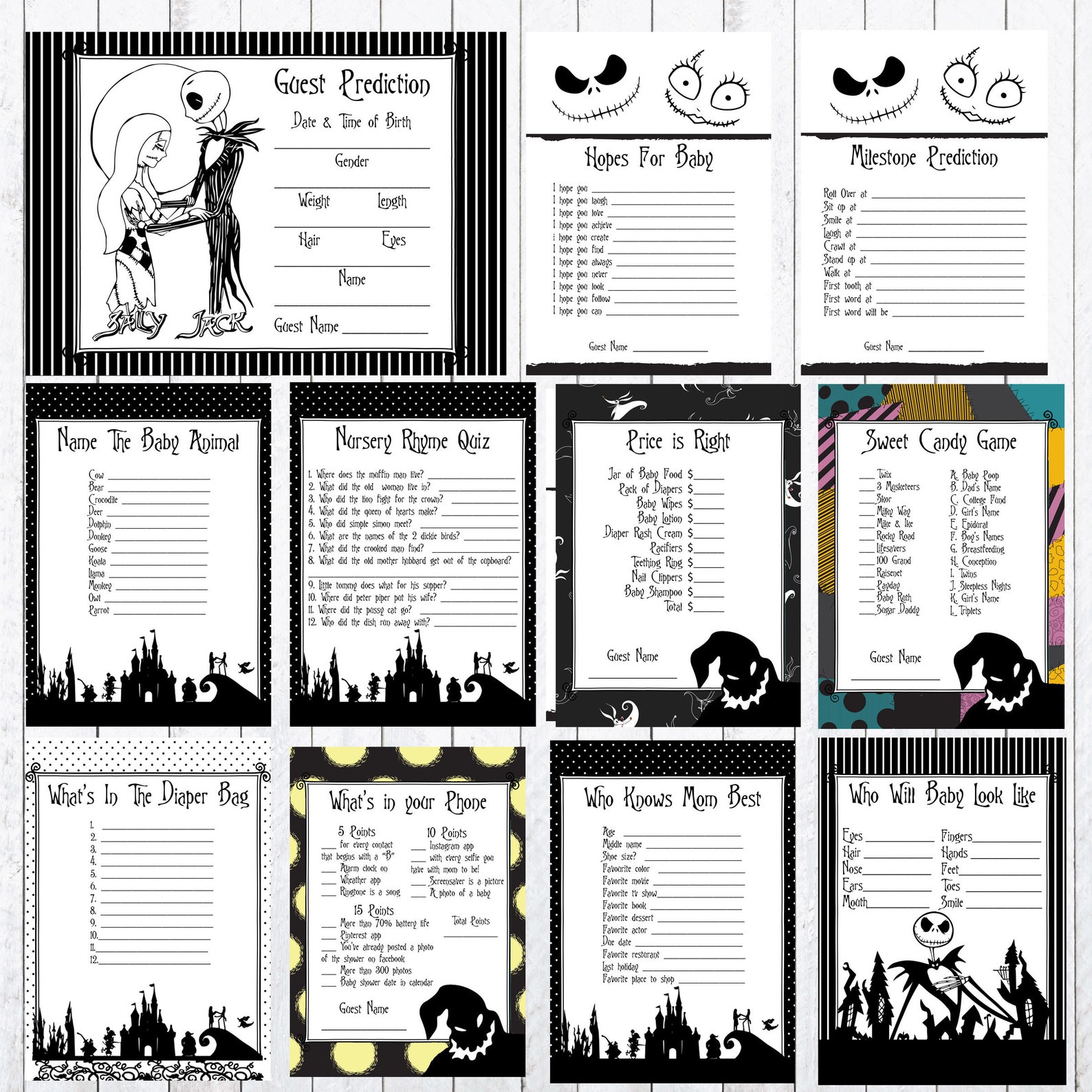 Nightmare Before Christmas Baby Shower Games. 8x 10 Signs Etsy