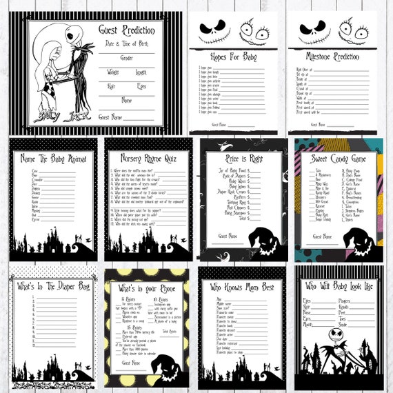 Baby Shower Games. Nightmare Before Christmas, Jack Shellington, Sally, 28  Games, 8x 10 Signs, Instant Download 