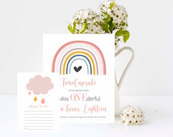 Tijdcapsule met regenboog en wolken, bord en kaarten, 1e verjaardag, 8 x 10 print, 4 x 6 of 5 x 7 berichtkaarten Bewerk en print je eigen aandenken