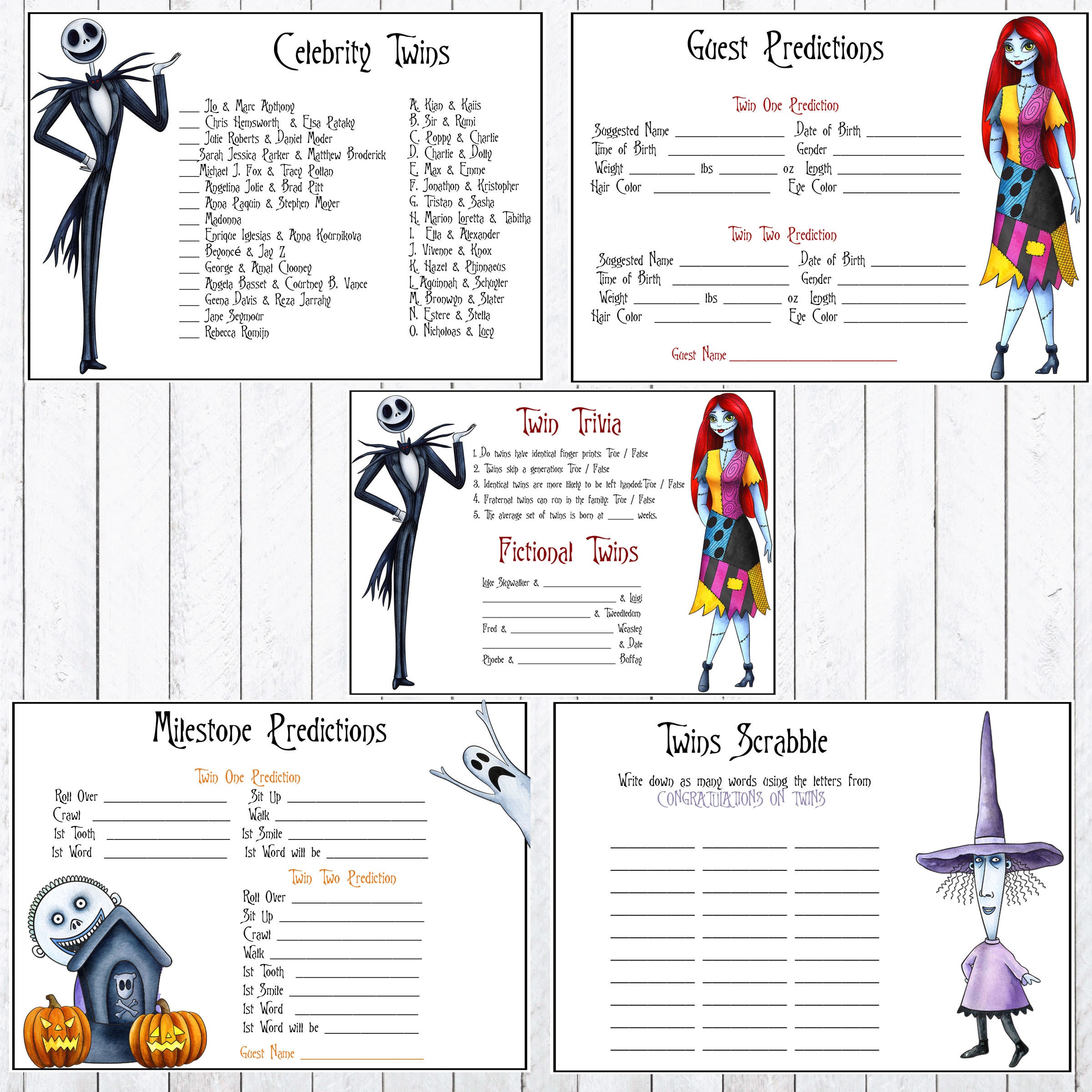 Twins Nightmare Before Christmas Baby shower Games. 8x 10 Etsy