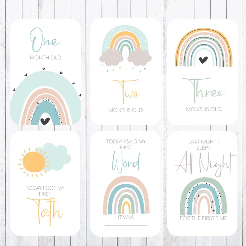 Baby Milestone Cards 4x6 Cards. Rainbow and Clouds Instant - Etsy