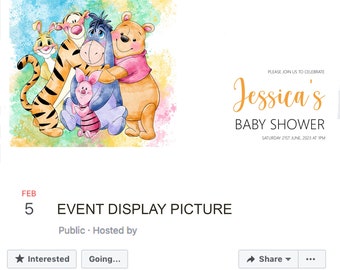 Winnie de Poeh Facebook-evenementomslag, virtuele verjaardag, 1e verjaardagsuitnodiging, babyshower, bewerk en maak je eigen banner