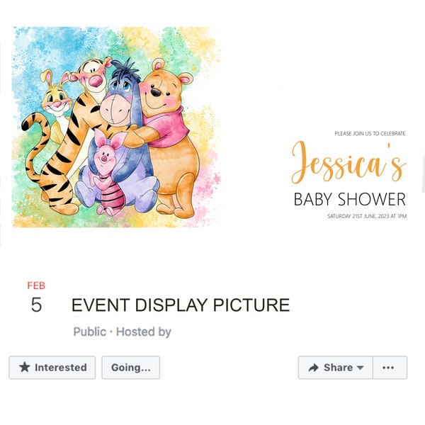 Winnie The Pooh Facebook Event Cover, Virtual Birthday, 1st Birthday invitation, Baby Shower, Edit and Create Your own Banner