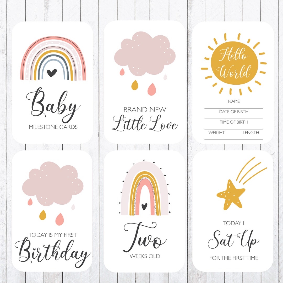 Baby Milestone Cards, 4x6 Cards. Rainbow and Clouds Instant Download ...