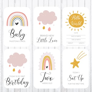 Cartes d’étape pour bébés, cartes 4x6. Rainbow and Clouds Téléchargement instantané.