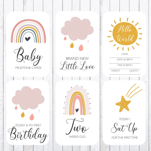 Baby Milestone Cards, 4x6 Cards. Rainbow and Clouds Instant Download.